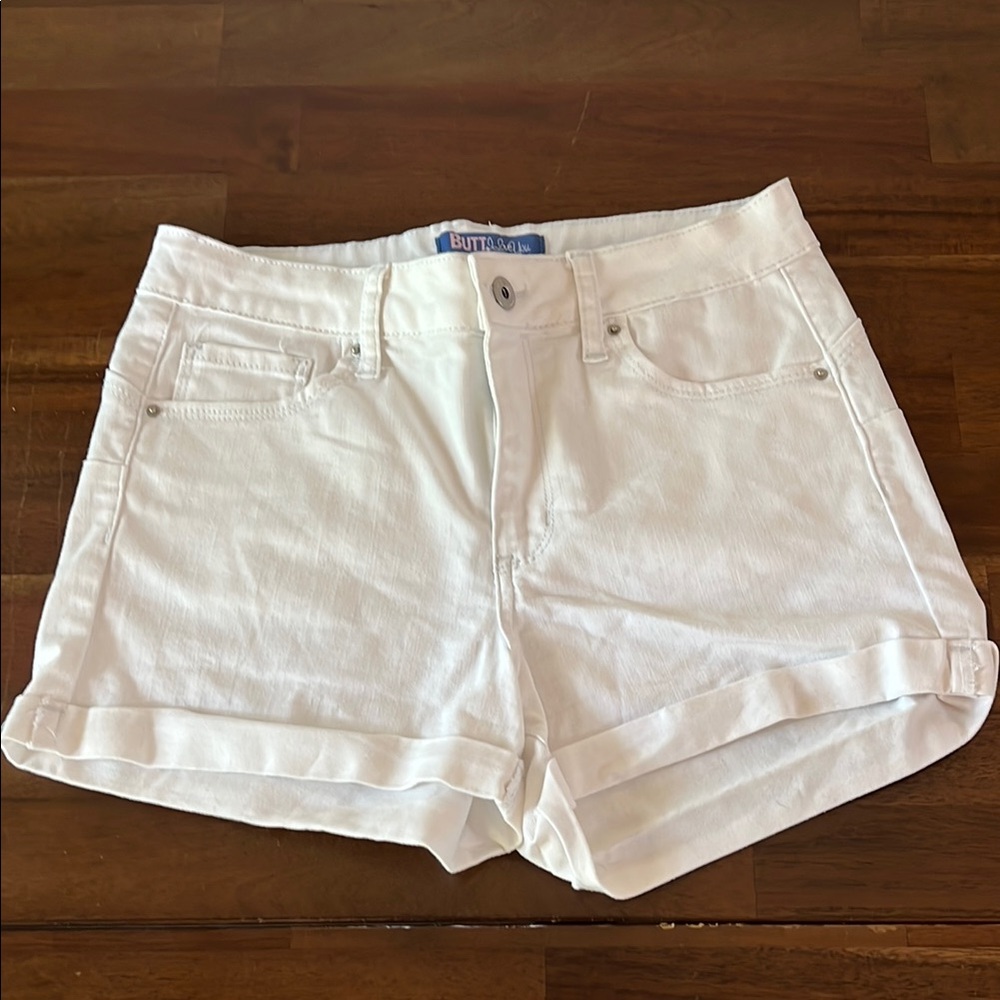 Wax Jean White Denim Shorts Mid-Rise Cuffed
